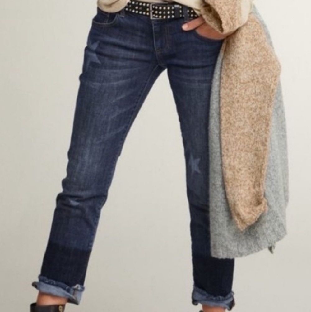 Cabi Slim Boyfriend Dark Wash Stars Raw Frayed Hem Jeans 2